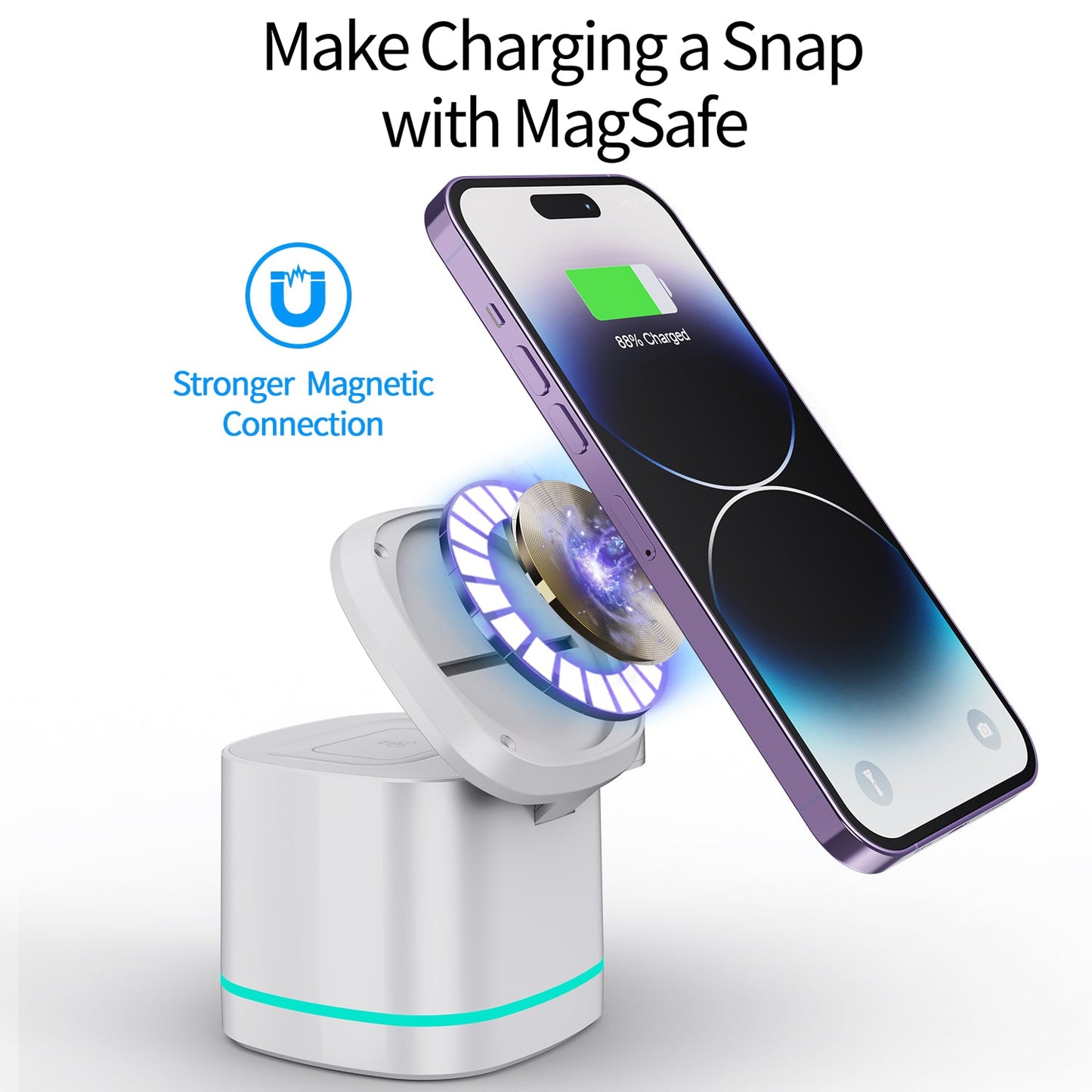 Magnetic suction 3-in-1 Wireless charge Exclusivelyfor Apple Devices Portable hidden wireless charge 15W for iPhone 12/13/14 Series,iwatch,airpods